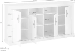 Home affaire Sideboard »RAVENNA« im romantischen Landhausstil, Griffe aus Metall, Breite 201 cm