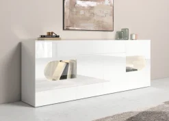 Home affaire Sideboard »Real,Vitrine,Kommode,Schrank,komplett weiß hochglanz lackiert« mit4 Türen davon 2 Glastüren und 1 Schublade ohne Griff Breite 220cm