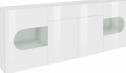 Home affaire Sideboard »Real,Vitrine,Kommode,Schrank,komplett weiß hochglanz lackiert« mit4 Türen davon 2 Glastüren und 1 Schublade ohne Griff Breite 220cm