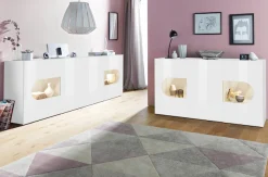 Home affaire Sideboard »Real,Vitrine,Kommode,Schrank,komplett weiß hochglanz lackiert« mit4 Türen davon 2 Glastüren und 1 Schublade ohne Griff Breite 220cm