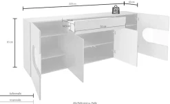 Home affaire Sideboard »Real,Vitrine,Kommode,Schrank,komplett weiß hochglanz lackiert« mit4 Türen davon 2 Glastüren und 1 Schublade ohne Griff Breite 220cm