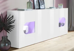 Home affaire Sideboard »Real,Vitrine,Kommode,Schrank, komplett hochglanz lackiert« weiß Hochglanz lackiert mit 4 Türen davon 2 Glastüren, Breite 200