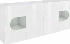 Home affaire Sideboard »Real,Vitrine,Kommode,Schrank, komplett hochglanz lackiert« weiß Hochglanz lackiert mit 4 Türen davon 2 Glastüren, Breite 200