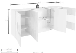 Home affaire Sideboard »Real,Vitrine,Kommode,Schrank, komplett hochglanz lackiert« weiß Hochglanz lackiert mit 4 Türen davon 2 Glastüren, Breite 200