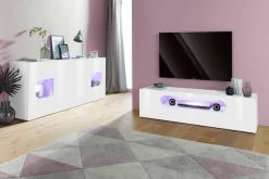 Home affaire Sideboard »Real,Vitrine,Kommode,Schrank, komplett hochglanz lackiert« weiß Hochglanz lackiert mit 4 Türen davon 2 Glastüren, Breite 200