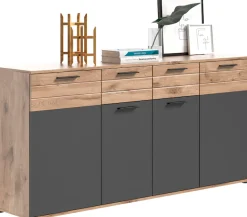 Home affaire Sideboard »Riga, Breite 180cm, 4 Türen, 2 Schubkästen, 6 Einlegeböden, 10 Fächer« hochwertige Rillenfräsung, mit Softclose, Kommode, Anrichte, Schrank