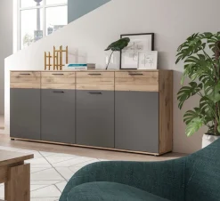 Home affaire Sideboard »Riga, Breite 180cm, 4 Türen, 2 Schubkästen, 6 Einlegeböden, 10 Fächer« hochwertige Rillenfräsung, mit Softclose, Kommode, Anrichte, Schrank