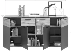 Home affaire Sideboard »Riga, Breite 180cm, 4 Türen, 2 Schubkästen, 6 Einlegeböden, 10 Fächer« hochwertige Rillenfräsung, mit Softclose, Kommode, Anrichte, Schrank
