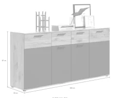 Home affaire Sideboard »Riga, Breite 180cm, 4 Türen, 2 Schubkästen, 6 Einlegeböden, 10 Fächer« hochwertige Rillenfräsung, mit Softclose, Kommode, Anrichte, Schrank