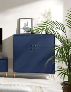 Home affaire Sideboard »ROMILDA Kommode mit 4 Türen, 6 Fächer, B/T/H: 105/40,5/122 cm« Kommode mit goldenen Akzenten, 4 Einlegeböden, viel Stauraum