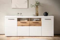 Home affaire Sideboard »Salerno, moderner Schrank, Highboard in Weiß mit Eiche Evoke Dekor« Metallgriffe, ausreichend Stauraum, vielseitig einsetzbar, 205cm breit