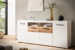 Home affaire Sideboard »Salerno, moderner Schrank, Highboard in Weiß mit Eiche Evoke Dekor« Metallgriffe, ausreichend Stauraum, vielseitig einsetzbar, 205cm breit