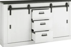 Home affaire Sideboard »Sherwood, Kommode im Industrial-Style, Schrank, Stauraumelement« mit Scheunentorbeschlag & Apothekergriffen, in 2 Farben erhältlich