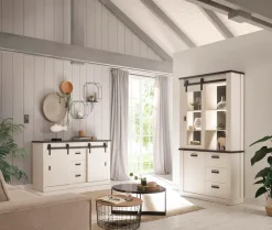 Home affaire Sideboard »Sherwood, Kommode im Industrial-Style, Schrank, Stauraumelement« mit Scheunentorbeschlag & Apothekergriffen, in 2 Farben erhältlich