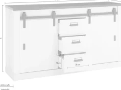 Home affaire Sideboard »Sherwood, Kommode im Industrial-Style, Schrank, Stauraumelement« mit Scheunentorbeschlag & Apothekergriffen, in 2 Farben erhältlich