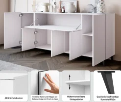 Home affaire Sideboard »SIDEBOARD PHUKET II, Stilvolle, grifflose kommode, Breite 180cm« Mit 5 Türen, 1 Klappe, 7 Fächern und höhenverstellbaren Einlegeböden