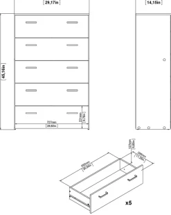 Home affaire Sideboard »Space Kommode, Aufbewahrung, Schubladenschrank« 5 Schubladen, viel Stauraum, Breite 74 cm , Höhe 115 cm