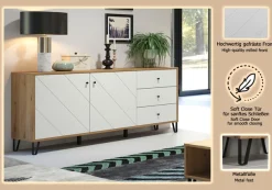 Home affaire Sideboard »Tarragona« Sideboard, 2 Türen, 3 Schubkasten & Soft-Close - (B/T/H) 183/40/76 cm