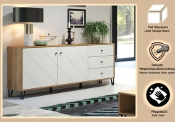 Home affaire Sideboard »Tarragona« Sideboard, 2 Türen, 3 Schubkasten & Soft-Close - (B/T/H) 183/40/76 cm