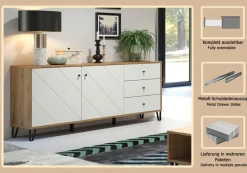 Home affaire Sideboard »Tarragona« Sideboard, 2 Türen, 3 Schubkasten & Soft-Close - (B/T/H) 183/40/76 cm