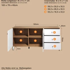 Home affaire Sideboard »Tarragona« Sideboard, 2 Türen, 3 Schubkasten & Soft-Close - (B/T/H) 183/40/76 cm