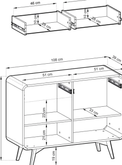 Home affaire Sideboard »Torsby, moderner Schrank, Kommode in Eiche Natur, 108 cm breit« abgerundete Ecken, ausreichend Stauraum, vielseitig einsetzbar