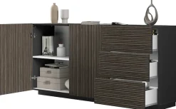 Home affaire Sideboard »Vega Sideboard,Kommode,180 cm« mit 2 Türen und 3 Schubladen,Fronten mit Rillen-Optik