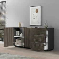Home affaire Sideboard »Vega Sideboard,Kommode,180 cm« mit 2 Türen und 3 Schubladen,Fronten mit Rillen-Optik