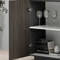 Home affaire Sideboard »Vega Sideboard,Kommode,180 cm« mit 2 Türen und 3 Schubladen,Fronten mit Rillen-Optik