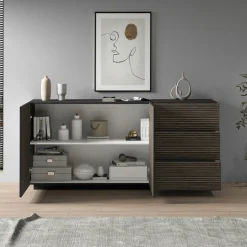 Home affaire Sideboard »Vega Sideboard,Kommode,180 cm« mit 2 Türen und 3 Schubladen,Fronten mit Rillen-Optik