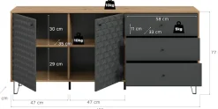 Home affaire Sideboard »VICENZA, Breite 169cm, 2 Türen, 2 Einlegeböden, 4 Fächer, 3 Schubkäste« Kommode, Schrank, Anrichte, Board, Wohnzimmerschrank