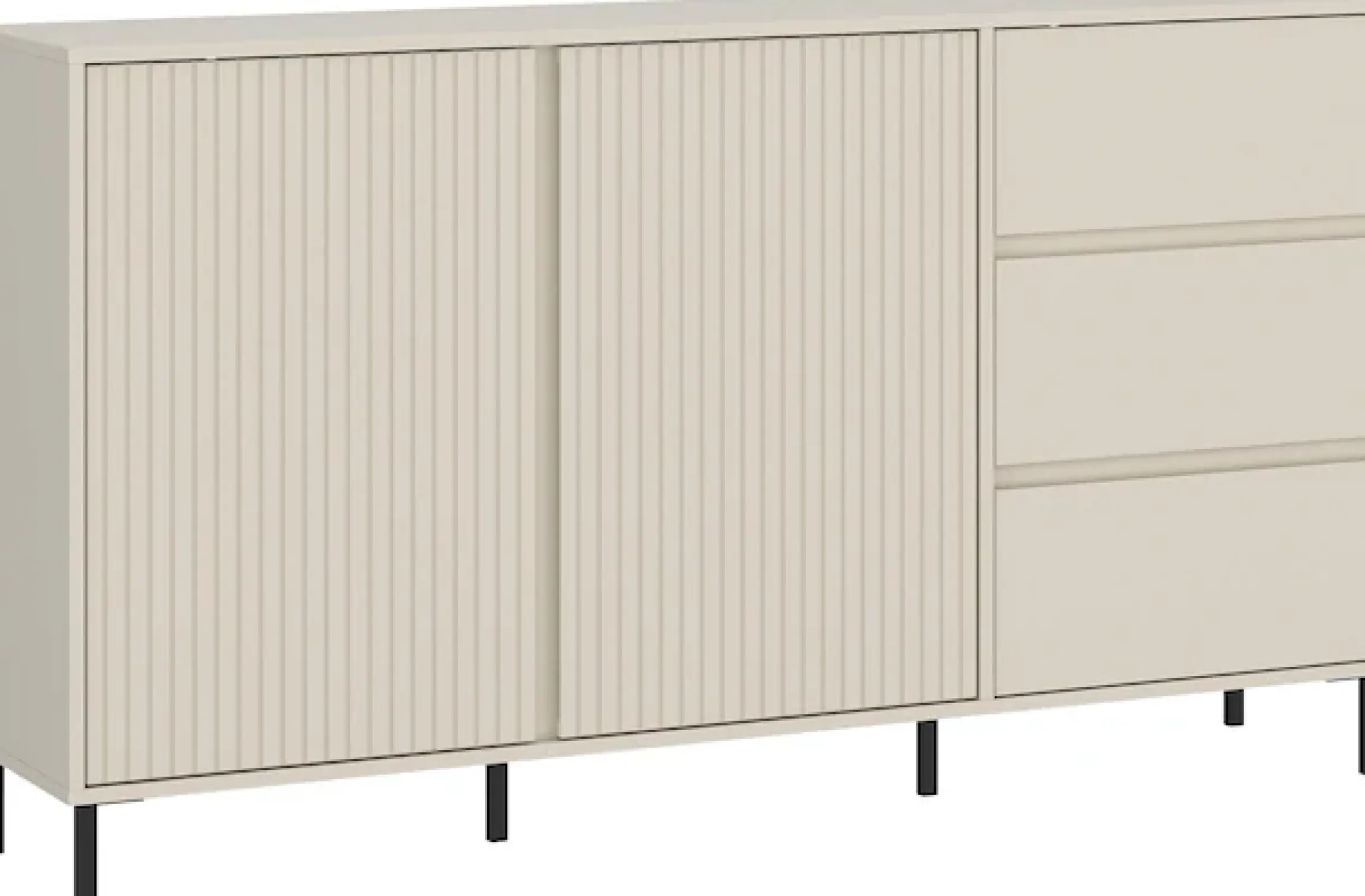 Home affaire Sideboard »viel Stauraum, Soft Close, 2 Türen und 3 Schubkasten« mit Metallfüßen, Breite 158 cm, grifflos, Fronten geriffelt