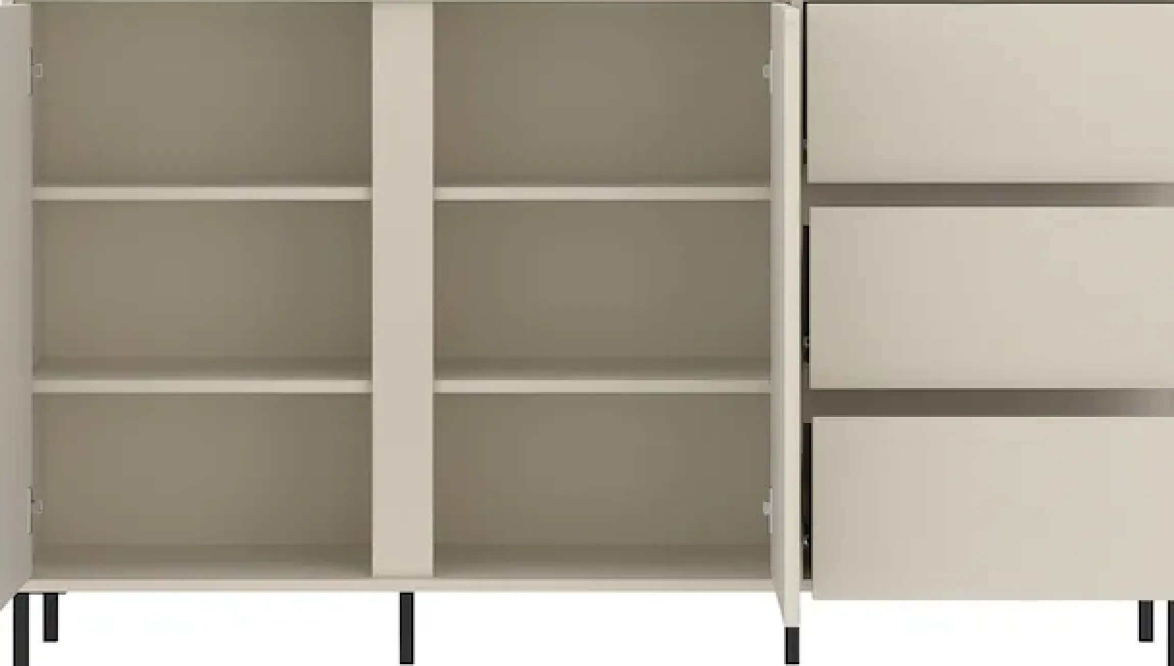 Home affaire Sideboard »viel Stauraum, Soft Close, 2 Türen und 3 Schubkasten« mit Metallfüßen, Breite 158 cm, grifflos, Fronten geriffelt
