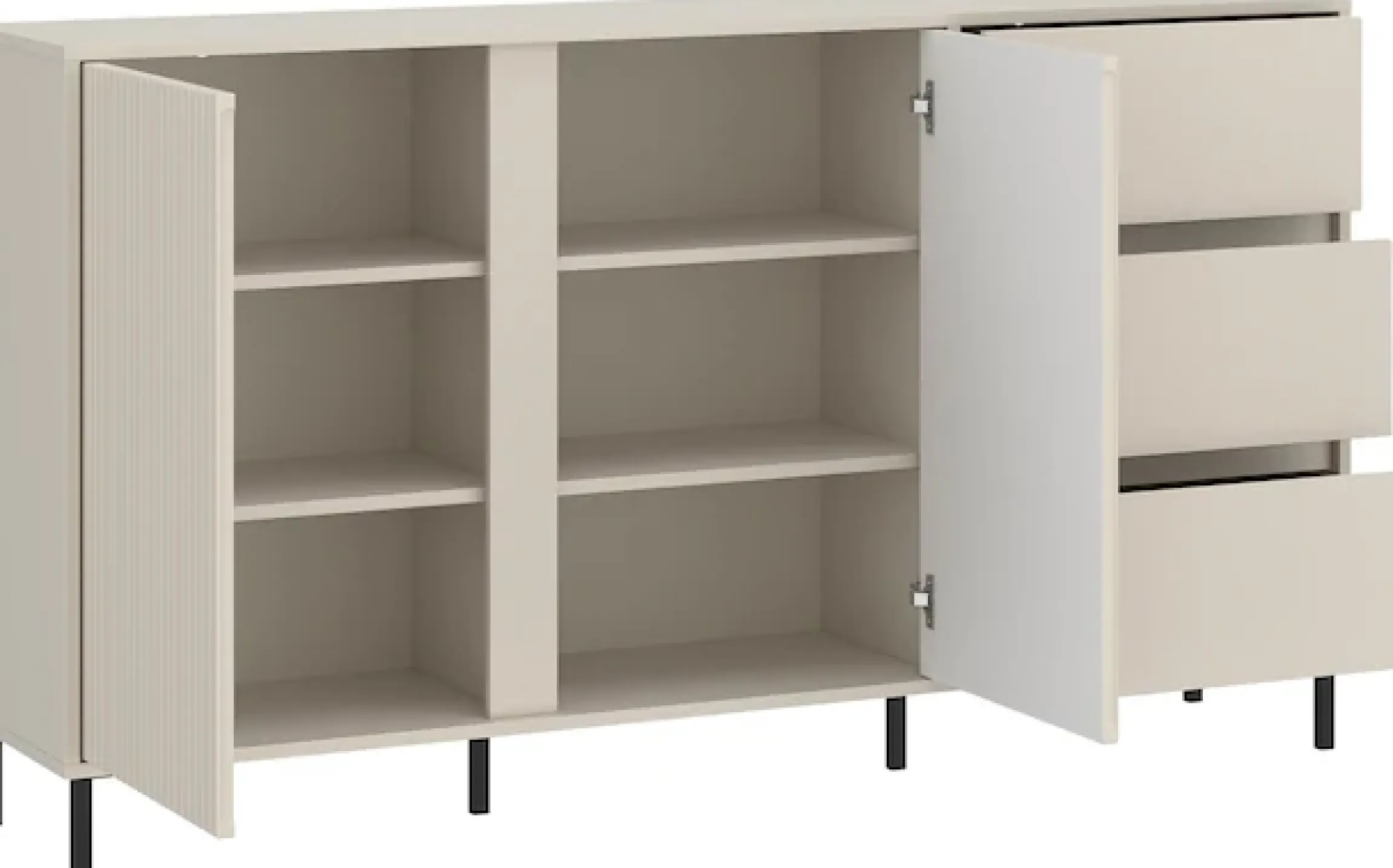 Home affaire Sideboard »viel Stauraum, Soft Close, 2 Türen und 3 Schubkasten« mit Metallfüßen, Breite 158 cm, grifflos, Fronten geriffelt