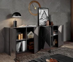 Home affaire Sideboard »Vittoria, Breite 241 cm, 4 Türen« Fronten mit Siebdruck und Spiegelfront