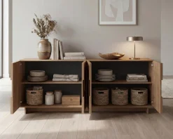 Home affaire Sideboard »Zen, 205 cm breit, 4 Türen, Anrichte, Kommode, Stauraumschrank« Push-to-open, 3D-Fronten, Mercure-Holzstruktur, viel Stauraum