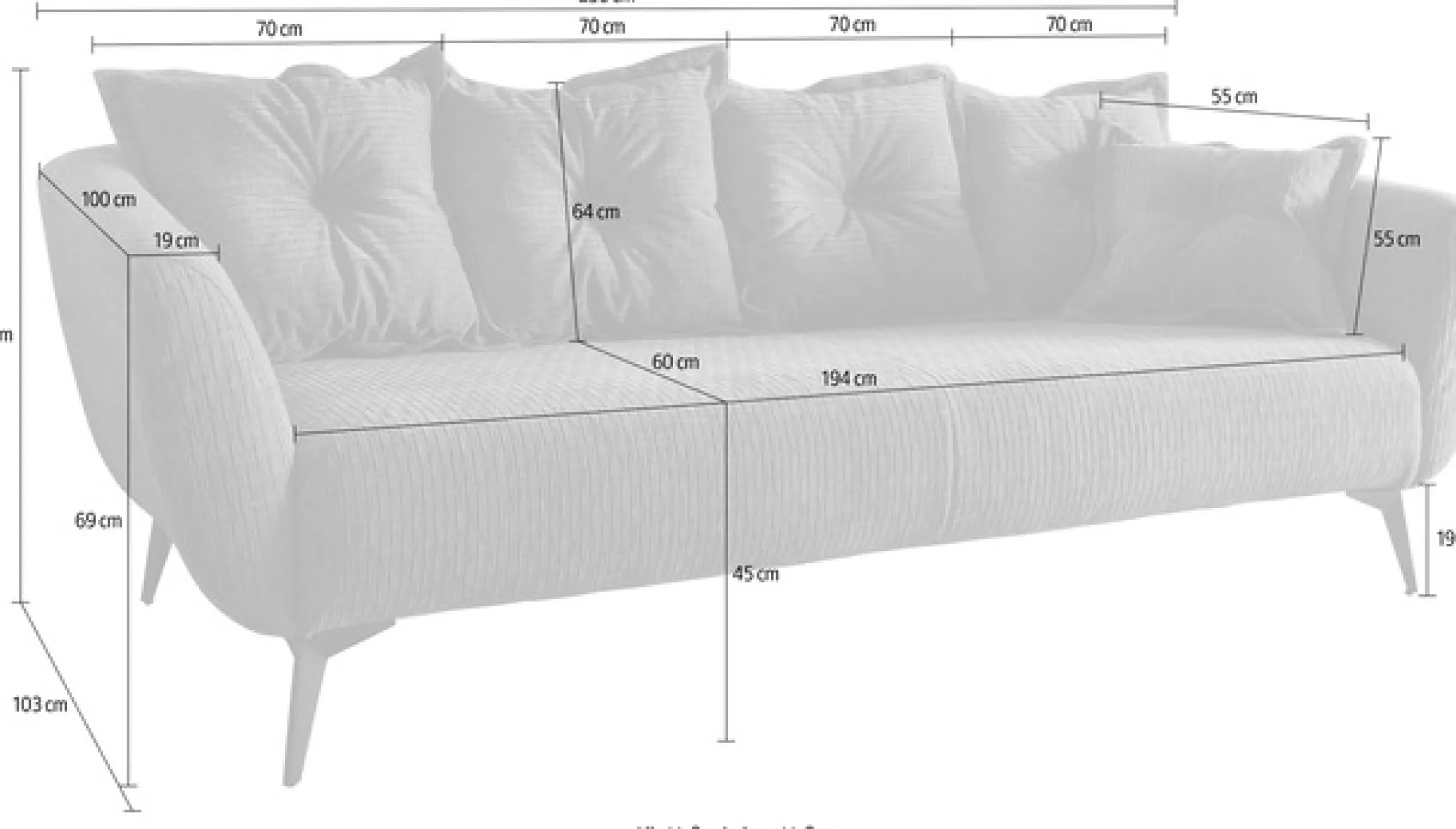 Home affaire 3-Sitzer »Baggio Breite 236 cm, modernes Sofa, hoher Fuß, bequem« schwarze Metallfüße