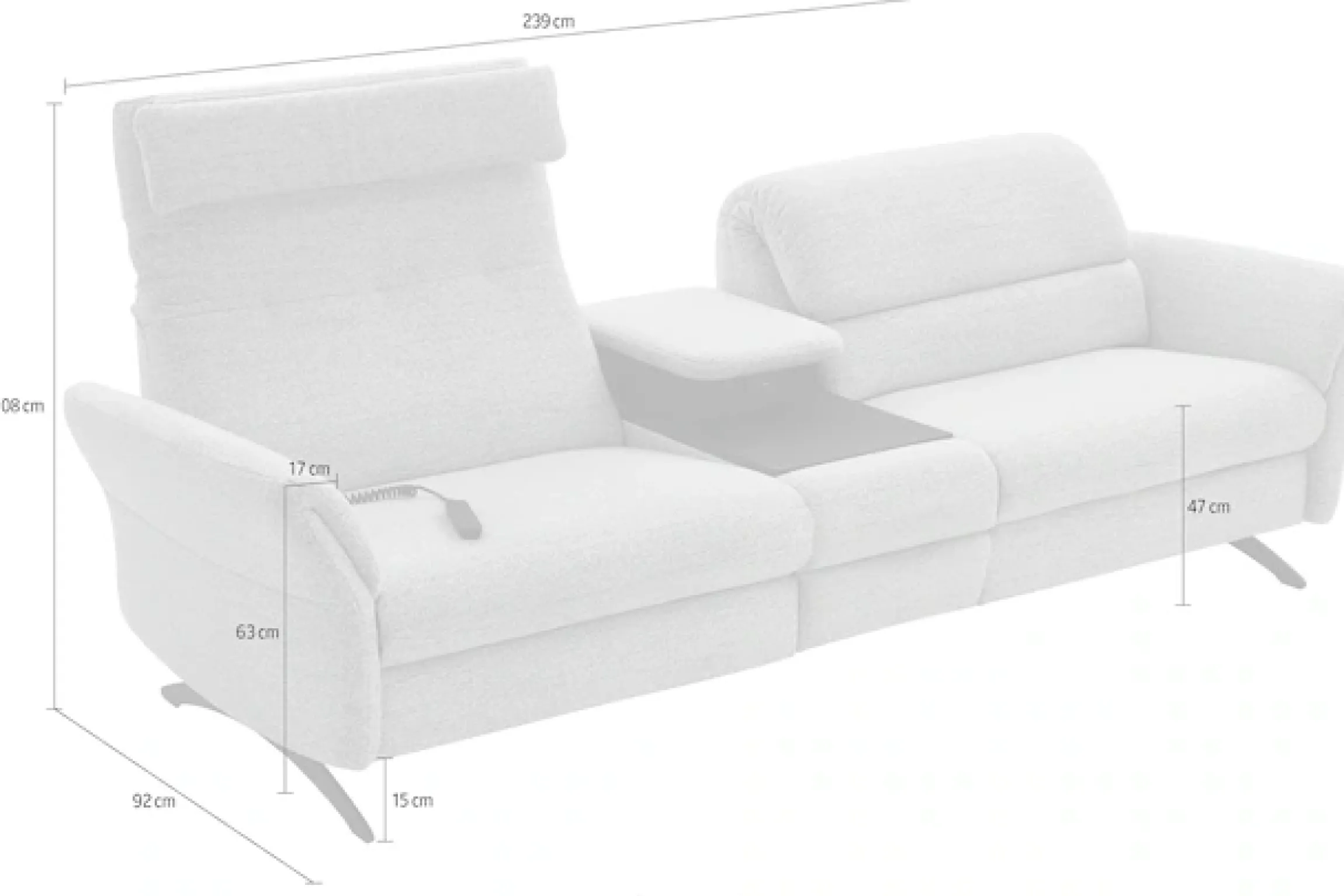 Home affaire 3-Sitzer »Bellaria, inklusive 2x Relaxfunktion motorisch mit Herz-Waage-Beschlag« Zwischenelement mit Tisch, Steckdose & USB-Ladestation