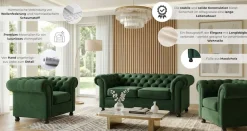 Home affaire 3-Sitzer »BRONNOY Chesterfield Sofa mit aufwendiger Knopfheftung, Breite 193 cm« Sofa mit geschwungenen Armlehnen, Chesterfield-Optik, Glamour