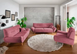 Home affaire 3-Sitzer »Drago Wellenunterfederung, Breite 205cm, Holzfuß« frei im Raum stellbar, inkl. 1 Zierkissen