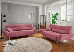 Home affaire 3-Sitzer »Drago Wellenunterfederung, Breite 205cm, Holzfuß« frei im Raum stellbar, inkl. 1 Zierkissen