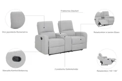 Home affaire 2-Sitzer »TOURNAY, 2er-Kinosofa, Liegesofa, TV-Sessel, Multimedia-Sofa« mit manueller Relaxfunktion, Getränkehalter, Staufach