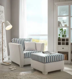 Home affaire Sitzgruppe »CALIFORNIA« 2 Stk. tlg. maritimer Landhausstil, Sessel mit passenden Hocker 65x65 cm