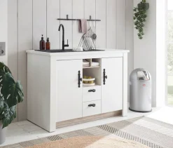 Home affaire Spülenschrank »Florenz, Küchenunterschrank in Pinie Weiß, Unterschrank« mit verschnörkeltem Metallgriff, im Landhausstil, Arbeitshöhe 92 cm