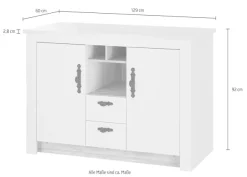 Home affaire Spülenschrank »Florenz, Küchenunterschrank in Pinie Weiß, Unterschrank« mit verschnörkeltem Metallgriff, im Landhausstil, Arbeitshöhe 92 cm