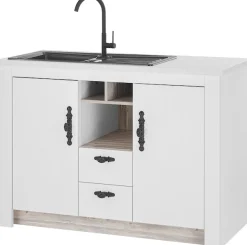 Home affaire Spülenschrank »Florenz, Küchenunterschrank in Pinie Weiß, Unterschrank« mit verschnörkeltem Metallgriff, im Landhausstil, Arbeitshöhe 92 cm