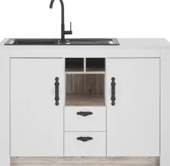 Home affaire Spülenschrank »Florenz, Küchenunterschrank in Pinie Weiß, Unterschrank« mit verschnörkeltem Metallgriff, im Landhausstil, Arbeitshöhe 92 cm