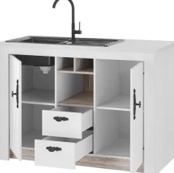 Home affaire Spülenschrank »Florenz, Küchenunterschrank in Pinie Weiß, Unterschrank« mit verschnörkeltem Metallgriff, im Landhausstil, Arbeitshöhe 92 cm