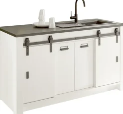 Home affaire Spülenschrank »Sherwood« Breite 161 cm, Scheunentorbeschlag und Apothekergriffe aus Metall