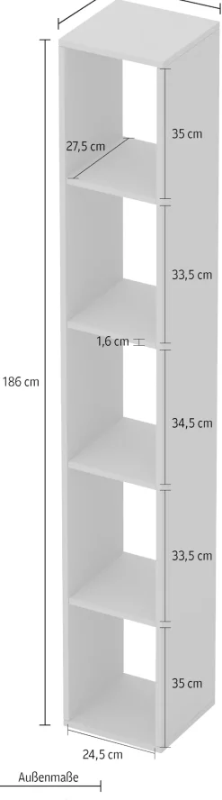 Home affaire Standregal »Infinity Höhe 186 cm, Breite 28 cm, Bücherregal,« Deko Regal, Büroregal, 5 Regalfächer, verschiedene Farben
